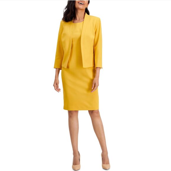 Le Suit Crepe Open Front Jacket & Crewneck Sheath Dress Suit NWT - Picture 1 of 8